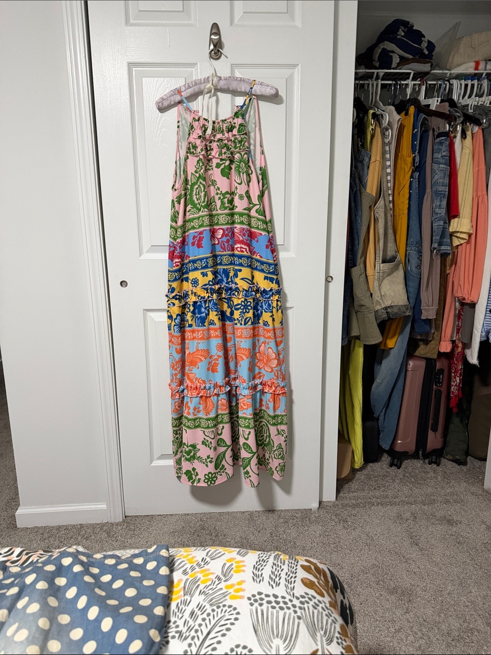 Summery Tiered Floral Maxi Dress in Pink & Multi